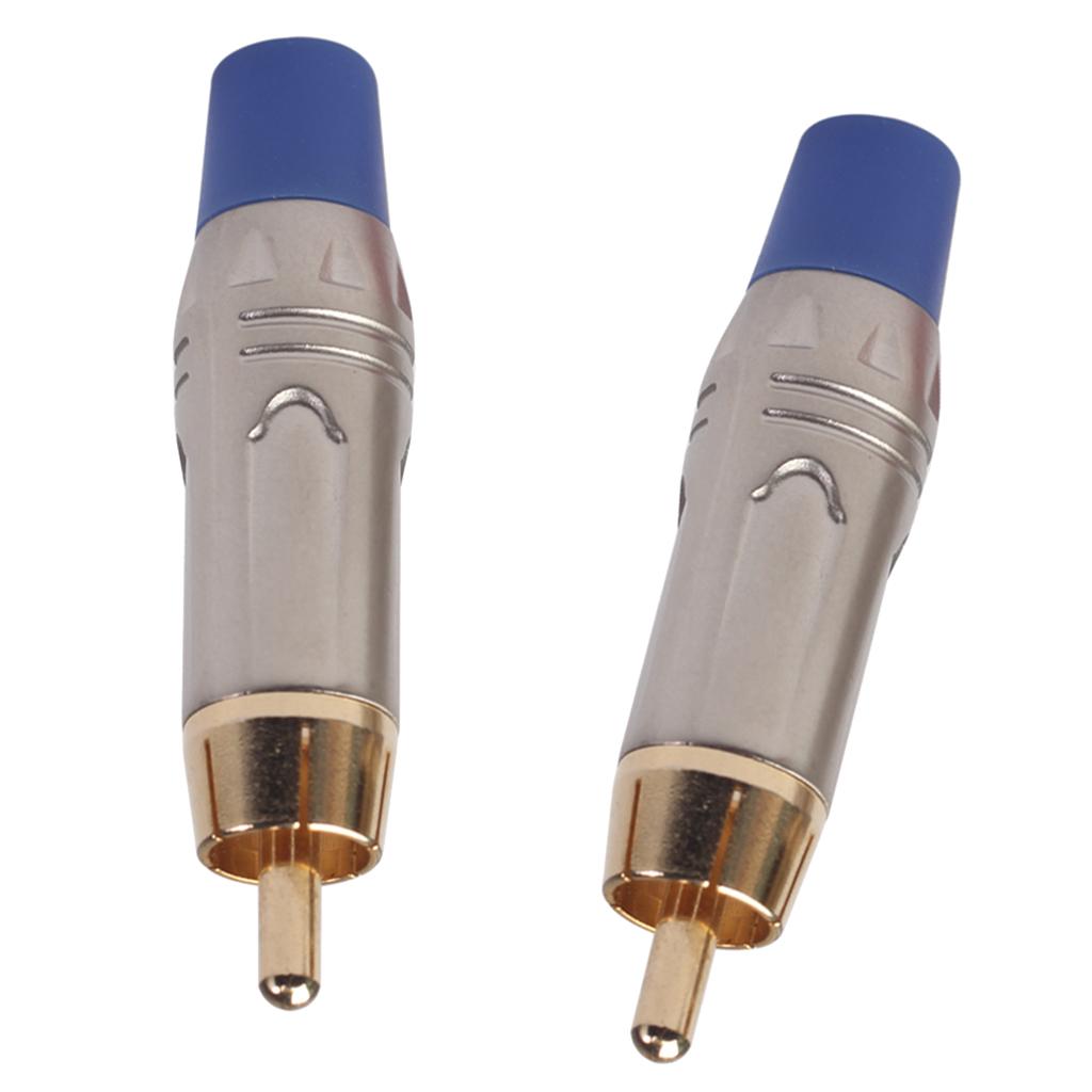 2pcs RCA Male Gold Plated Plug Audio Cable Male Audio Video Connector Blue