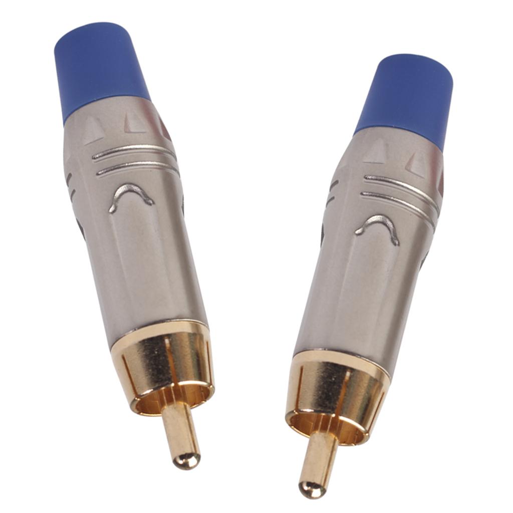 2pcs RCA Male Gold Plated Plug Audio Cable Male Audio Video Connector Blue