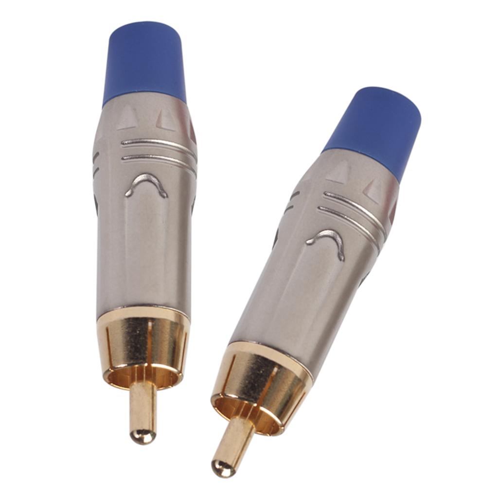 2pcs RCA Male Gold Plated Plug Audio Cable Male Audio Video Connector Blue