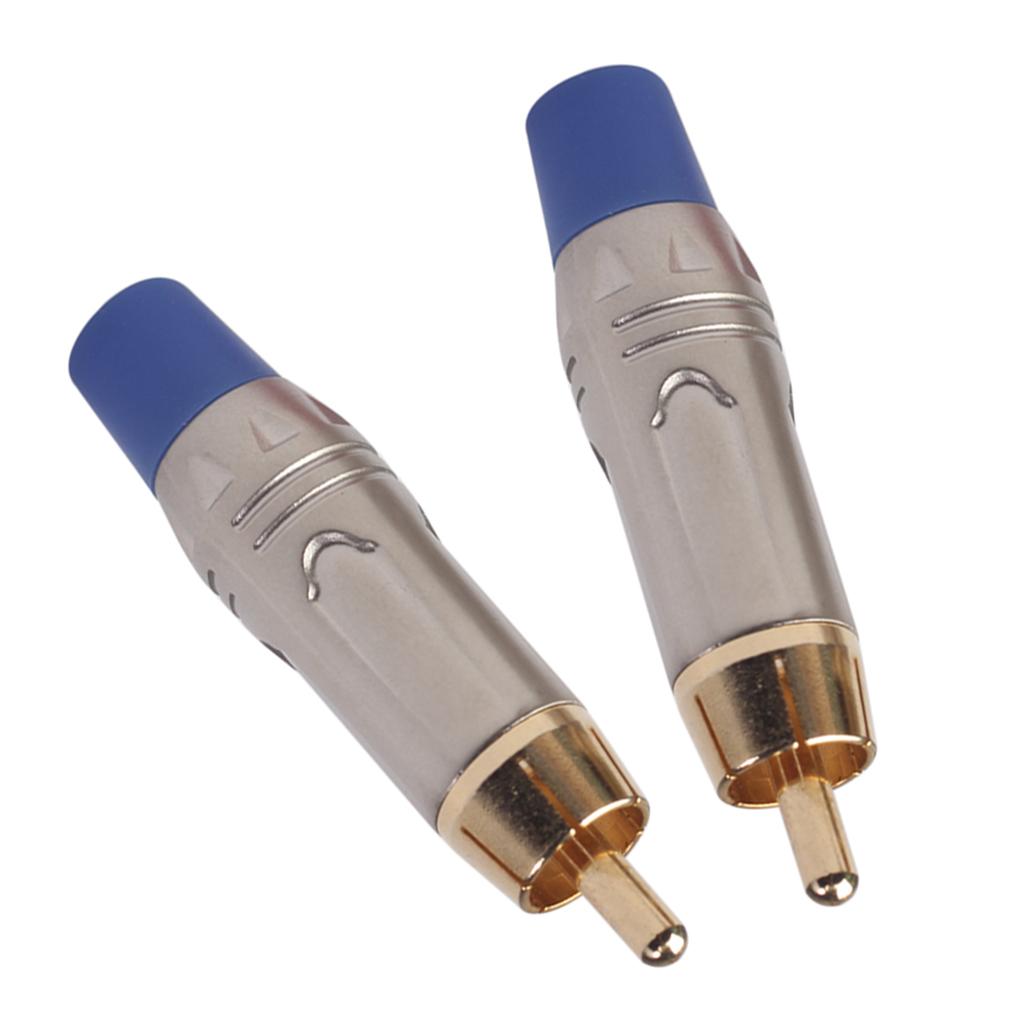 2pcs RCA Male Gold Plated Plug Audio Cable Male Audio Video Connector Blue