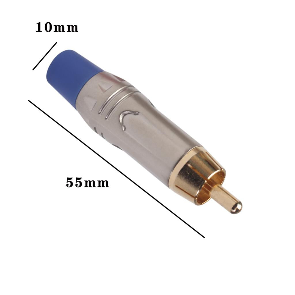 2pcs RCA Male Gold Plated Plug Audio Cable Male Audio Video Connector Blue
