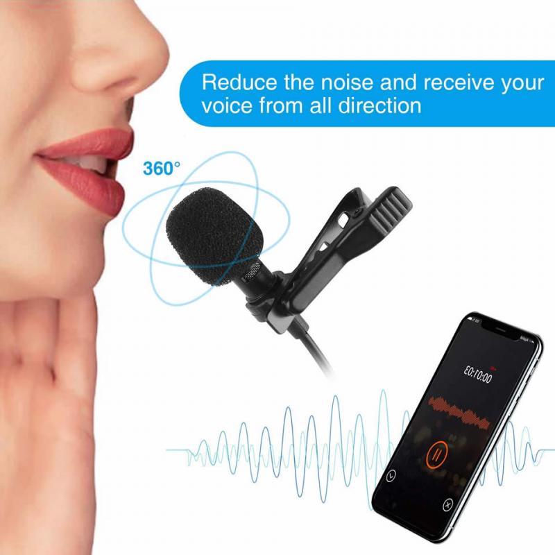 Mini Lavalier Lapel Microphone with Easy Clip w/ 3pcs Mic Cover for Phone PC
