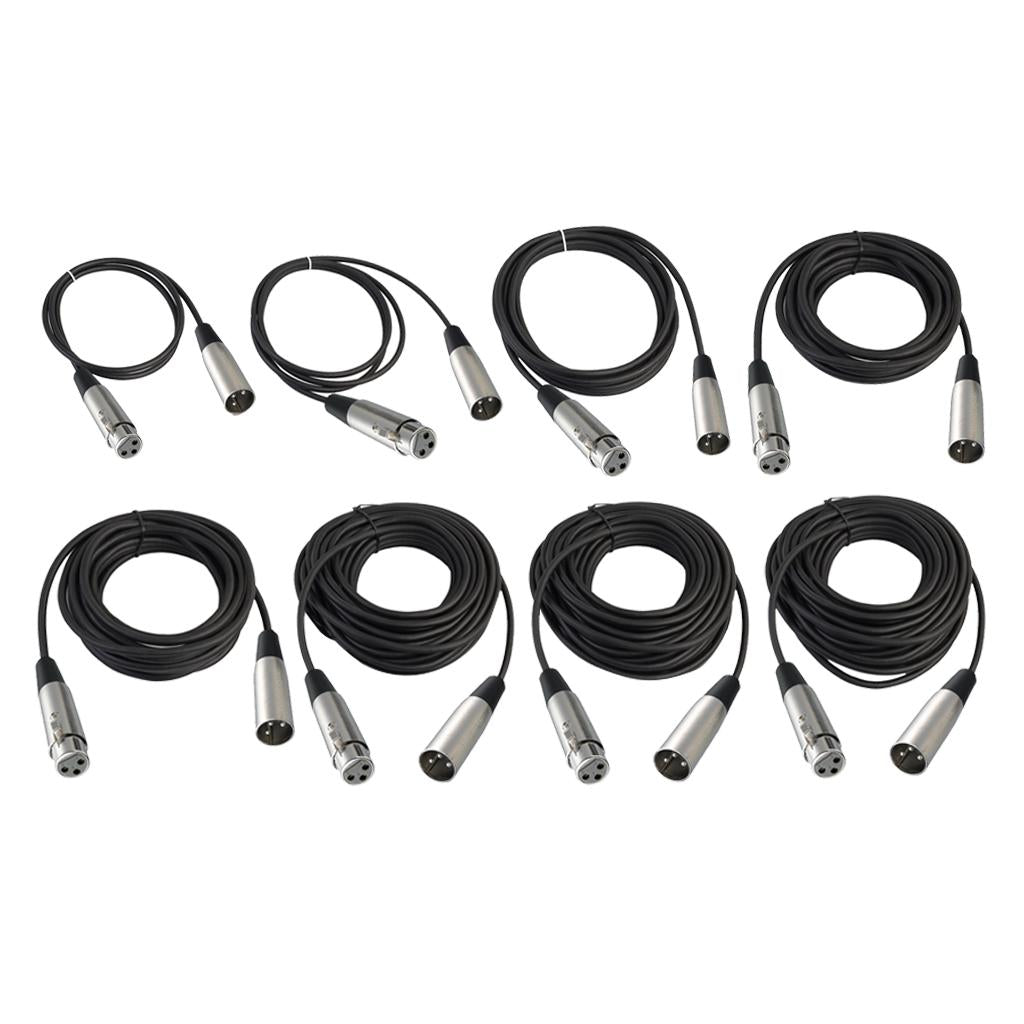 BLACK XLR 3 pin MALE TO FEMALE MIC MICROPHONE PATCH EXTENSION CABLE 3ft