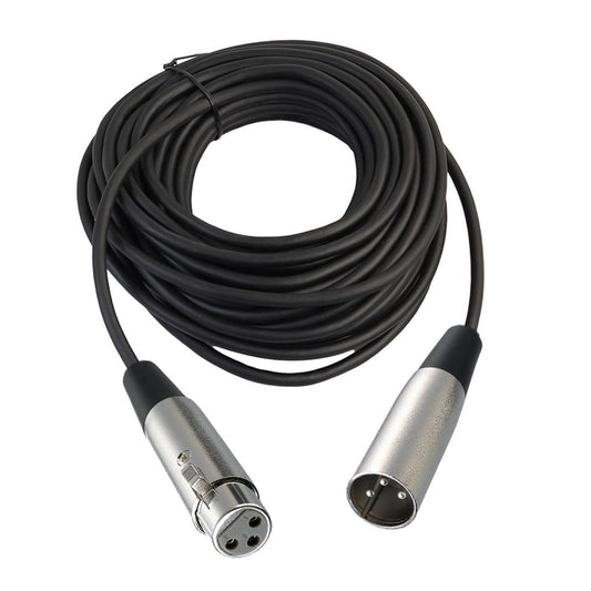 BLACK XLR 3 pin MALE TO FEMALE MIC MICROPHONE PATCH EXTENSION CABLE 65ft