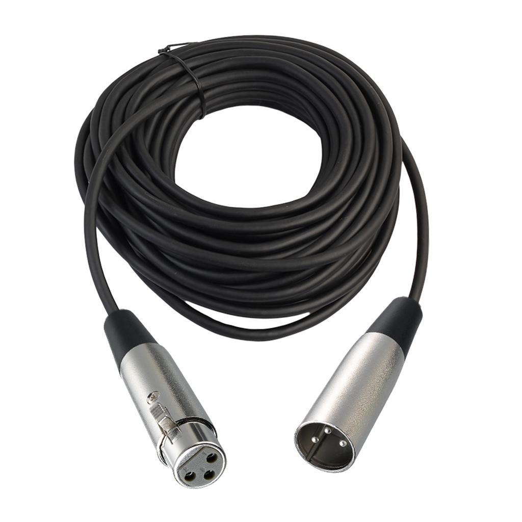 BLACK XLR 3 pin MALE TO FEMALE MIC MICROPHONE PATCH EXTENSION CABLE 65ft