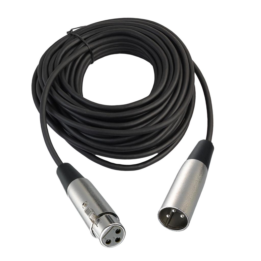 BLACK XLR 3 pin MALE TO FEMALE MIC MICROPHONE PATCH EXTENSION CABLE 65ft