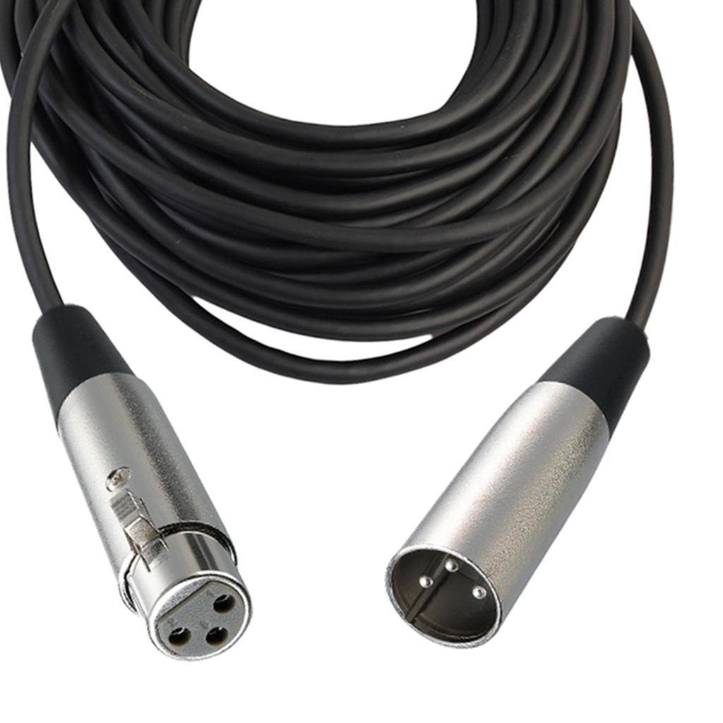 BLACK XLR 3 pin MALE TO FEMALE MIC MICROPHONE PATCH EXTENSION CABLE 65ft