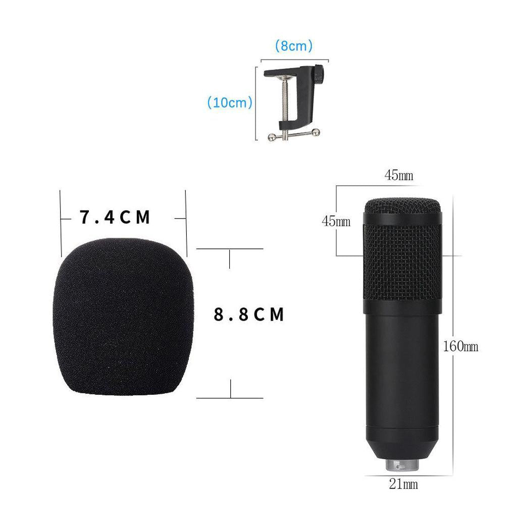 USB Wire Condenser Studio Mic with Stand Clip for PC Tablets round mesh head
