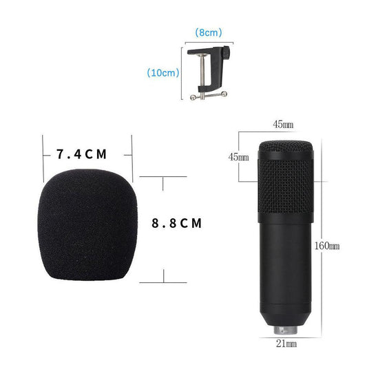 USB Wire Condenser Studio Mic with Stand Clip for PC Tablets round mesh head
