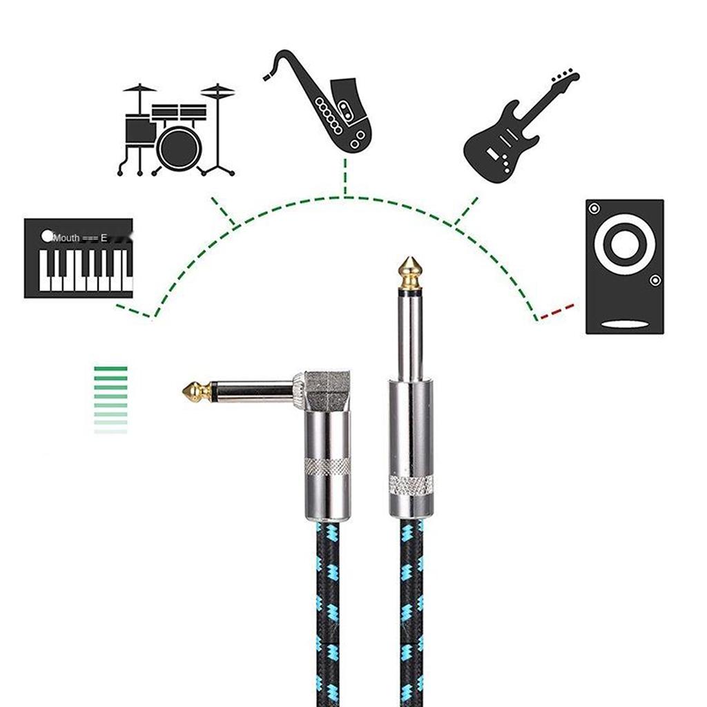 1pc Bass Guitar Cable 3m Right Angle 1/4 Inch to Straight Effector
