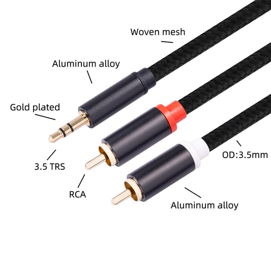1/1.8/3M 3.5mm 2RCA M to Male Audio Cable Hi Fi Stereo AUX Cord Adapter 1M