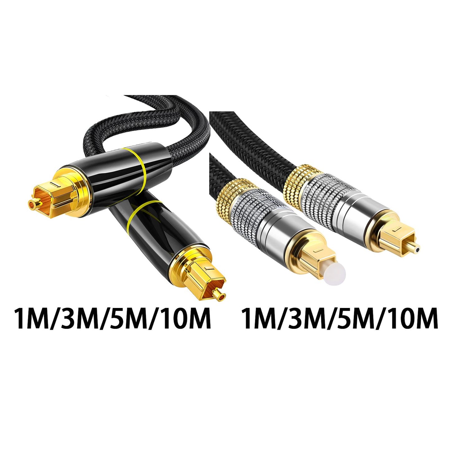 Optical Audio Cable Nylon Braided Male to Male for Soundbar Blue Ray Player yellow circle 1m