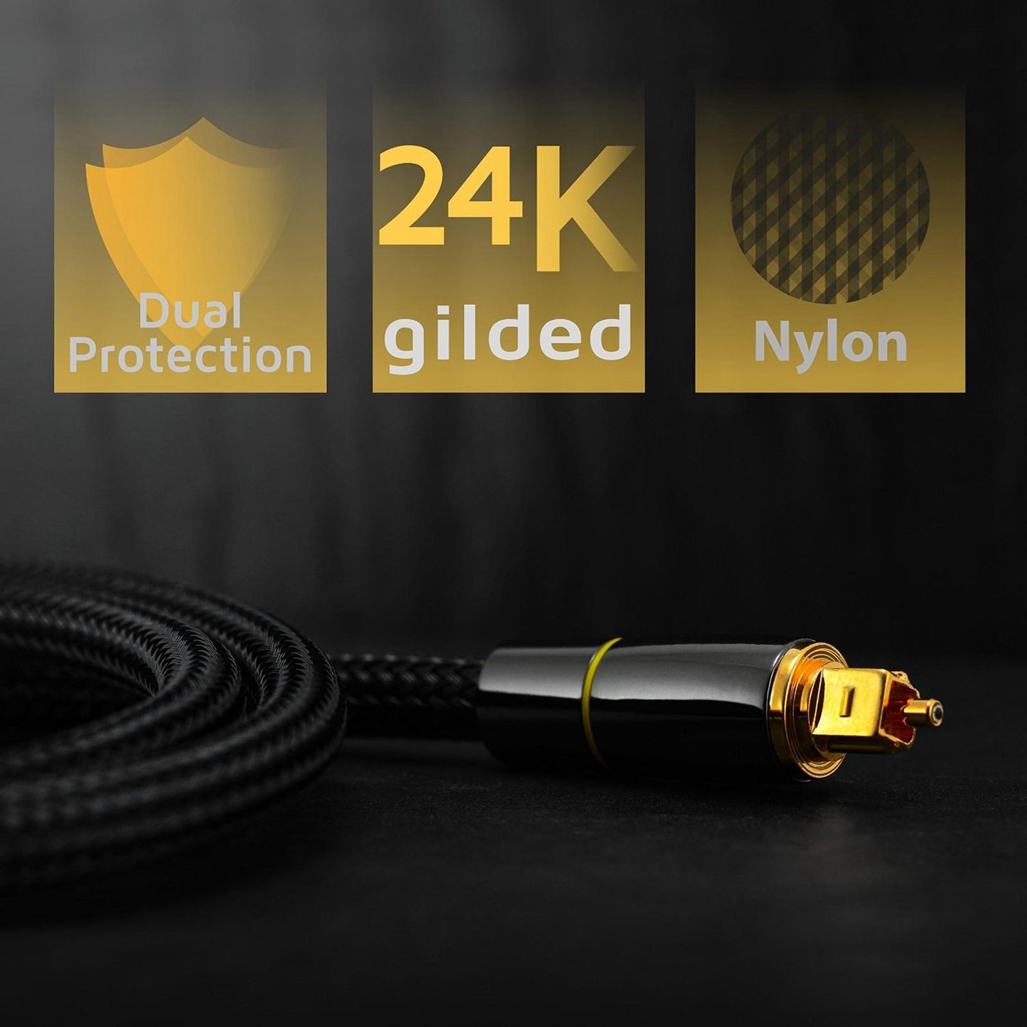 Optical Audio Cable Nylon Braided Male to Male for Soundbar Blue Ray Player thread circle 3m