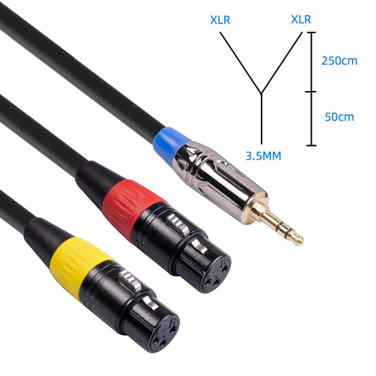 1/8 in (3.5mm) To Dual XLR Female Stereo Y Splitter Patch Microphone Cable