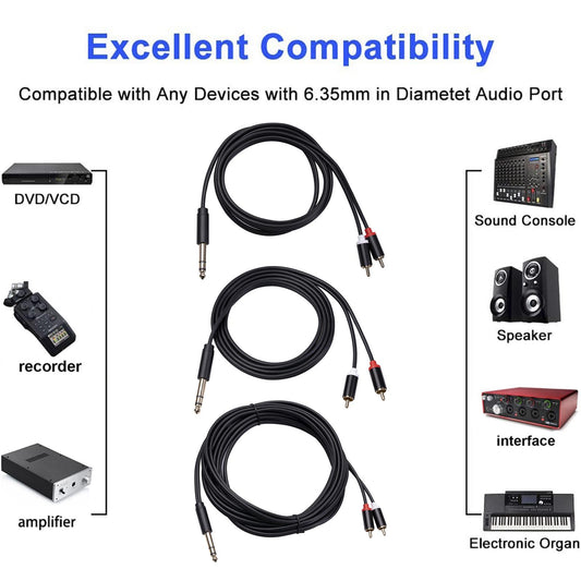 Audio Metal 3.5mm Stereo Jack to 2 RCA Phone Cable 6.35mm to 2RCA Cable 1.5M