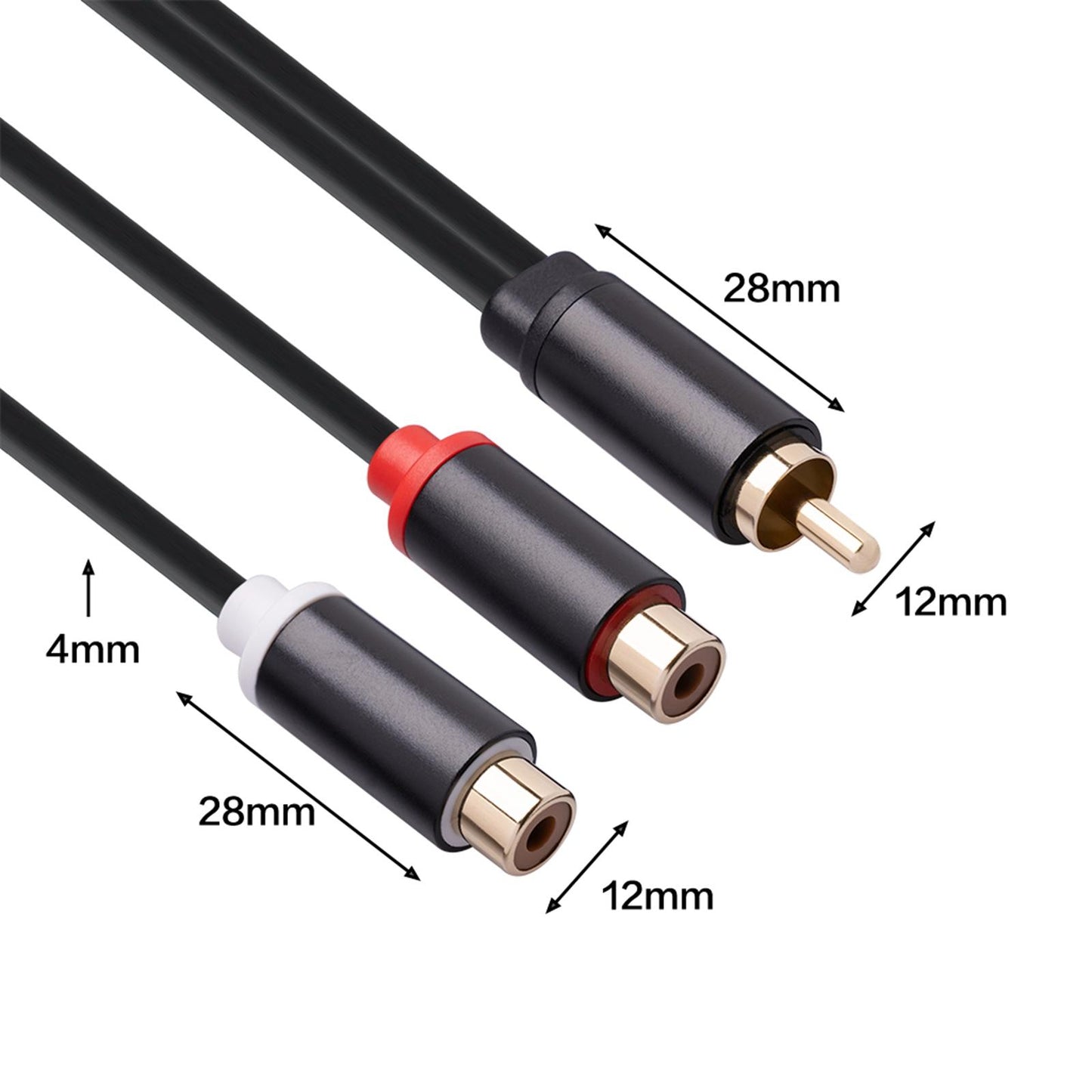 RCA to Dual RCA Cable 11.8" Female to Male 2-Way Transmission for Stereo Male to 2 Female