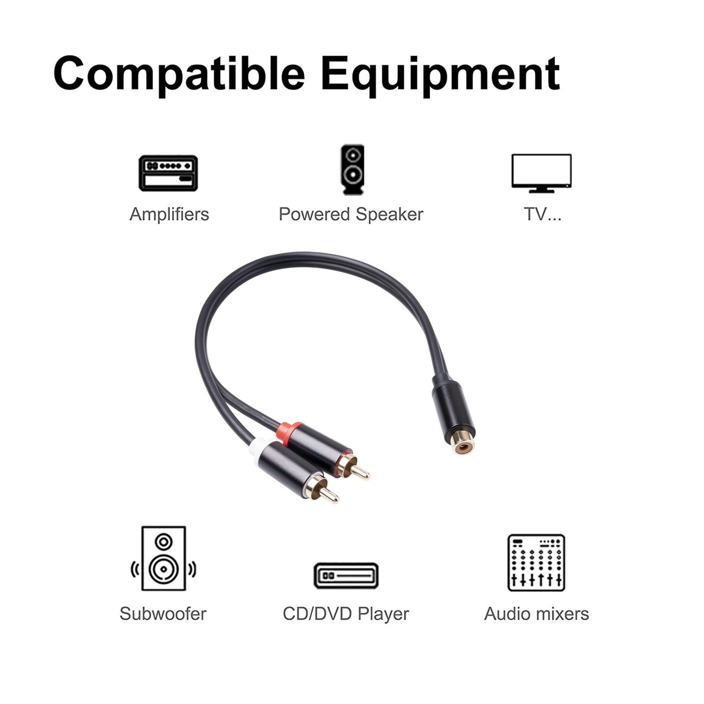 RCA to Dual RCA Cable 11.8" Female to Male 2-Way Transmission for Stereo Female to 2 Male