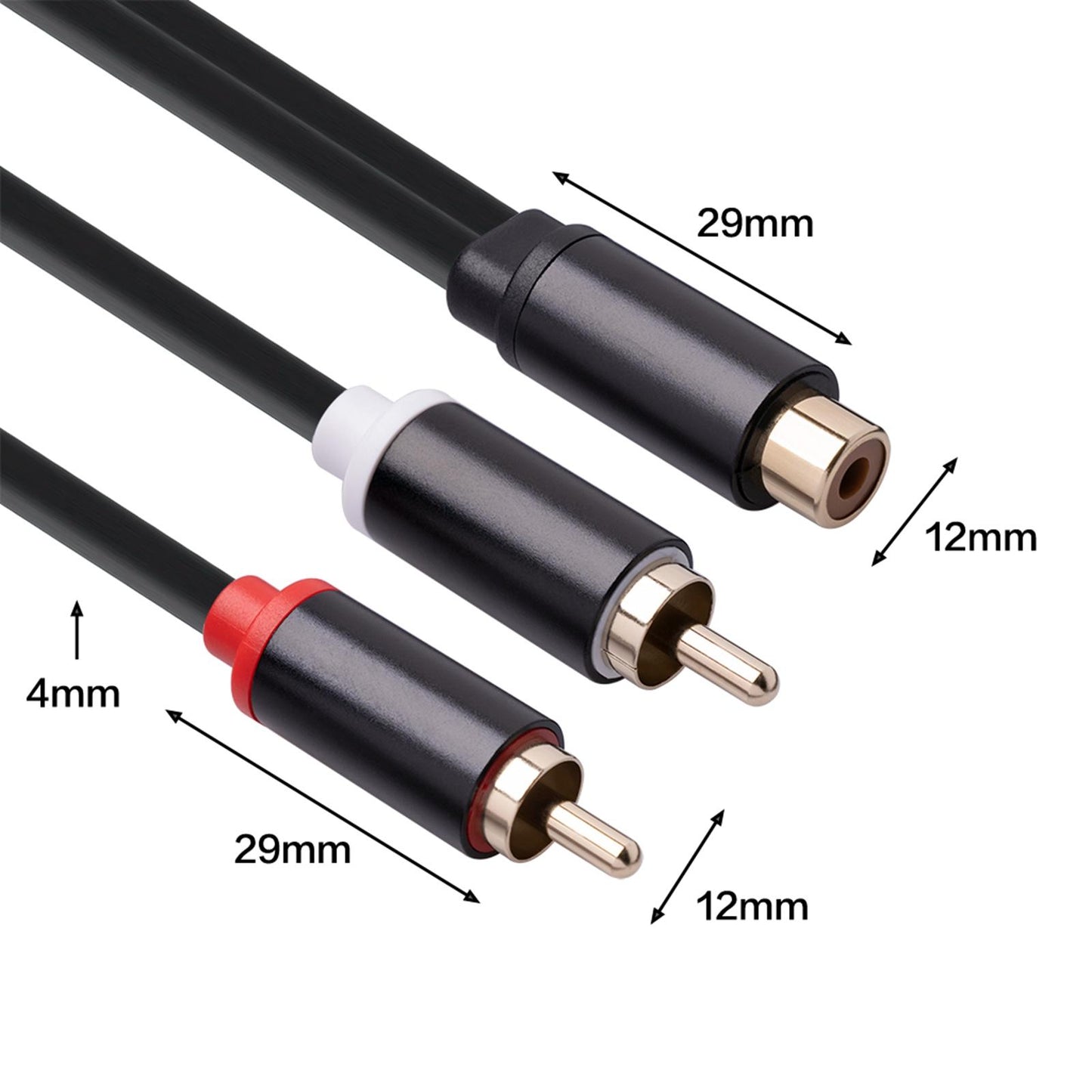 RCA to Dual RCA Cable 11.8" Female to Male 2-Way Transmission for Stereo Female to 2 Male