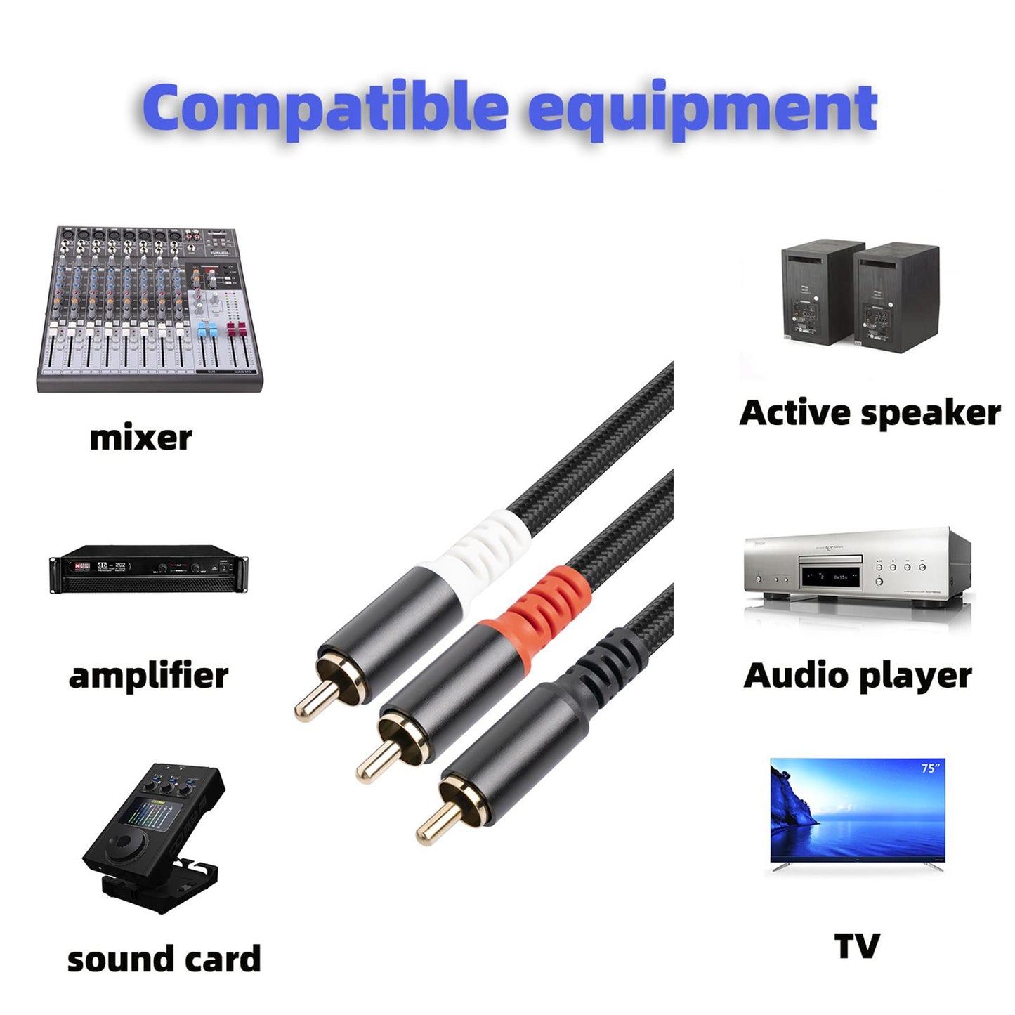 RCA to 2RCA Subwoofer Cable Y Adapter Splitter for Headphone Amplifier 1m