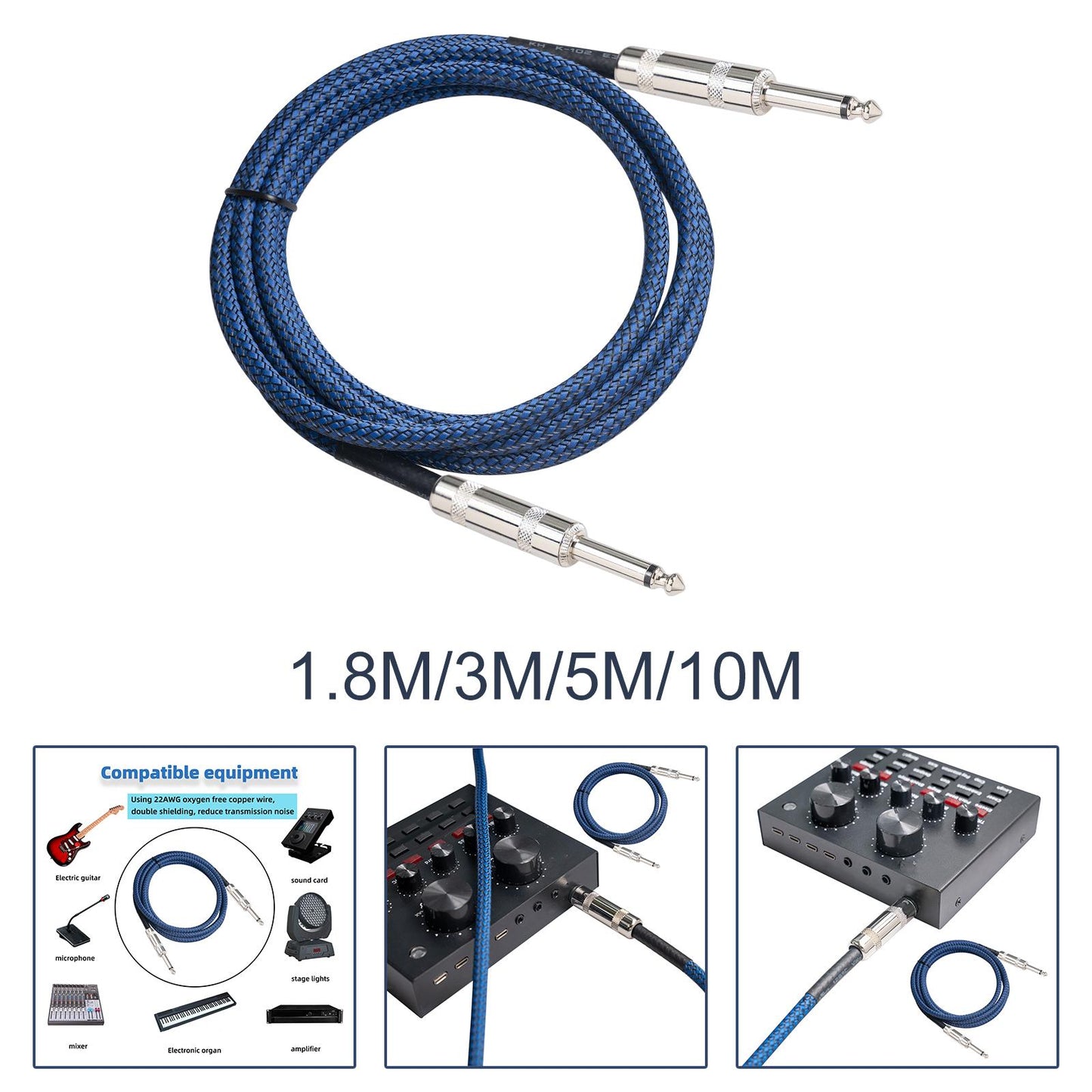 1/4" Straight Instrument Cable Electric Instrument Cable for Speaker Mixer 1.8 Meters