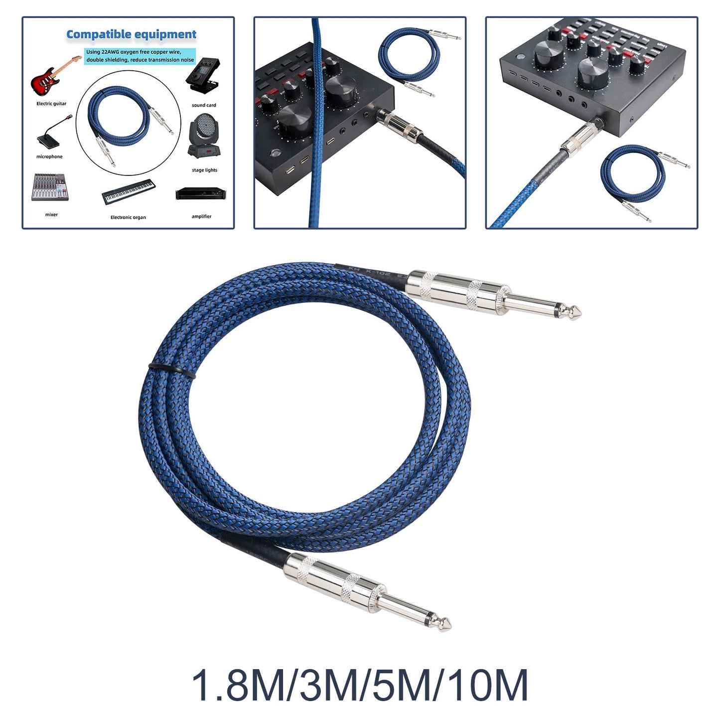 1/4" Straight Instrument Cable Electric Instrument Cable for Speaker Mixer 1.8 Meters