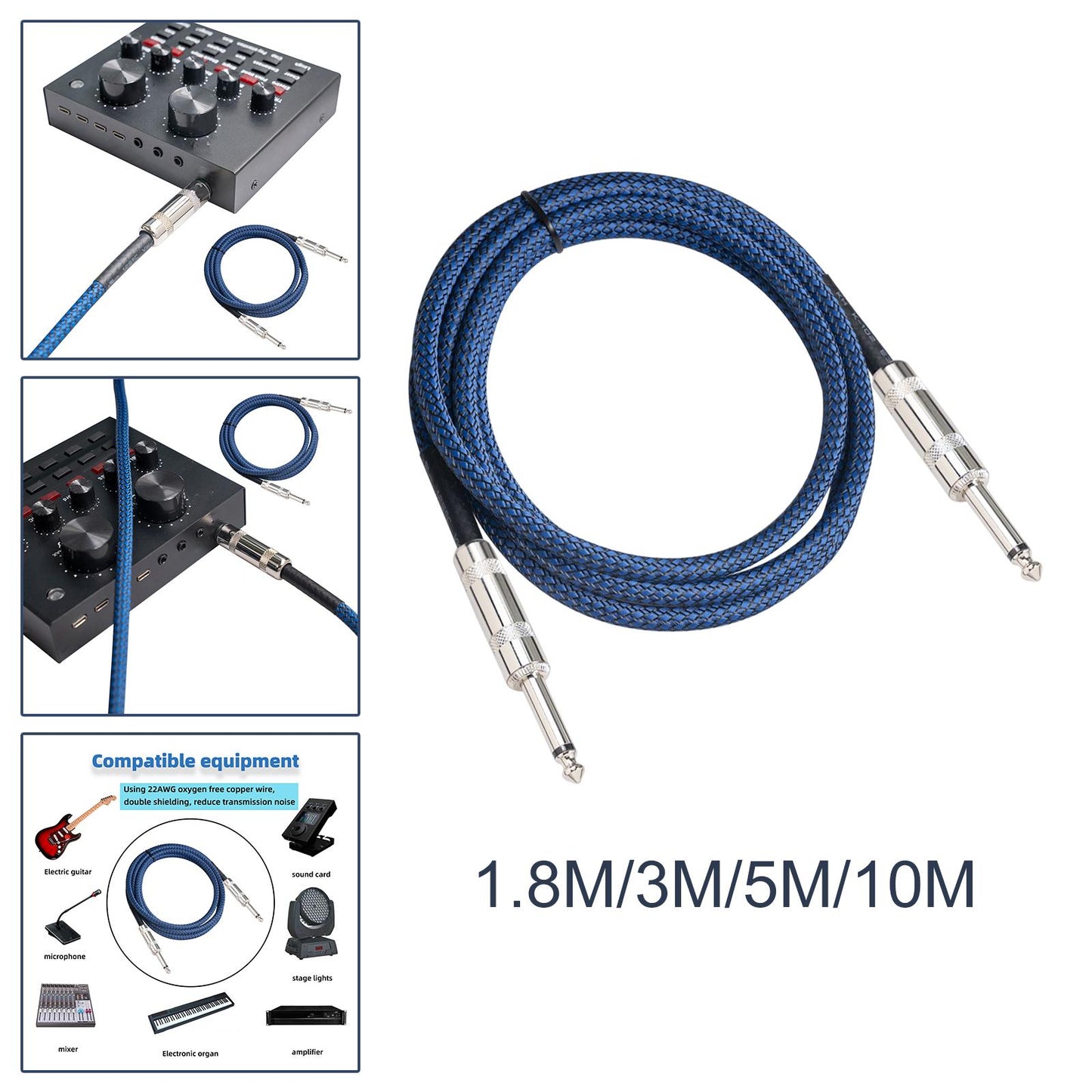 1/4" Straight Instrument Cable Electric Instrument Cable for Speaker Mixer 1.8 Meters