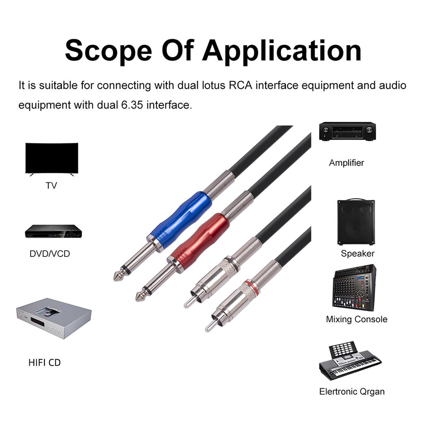 2 RCA Audio Interconnect Cable Audio Plug Adapter for Speaker 20cmx12cmx2cm