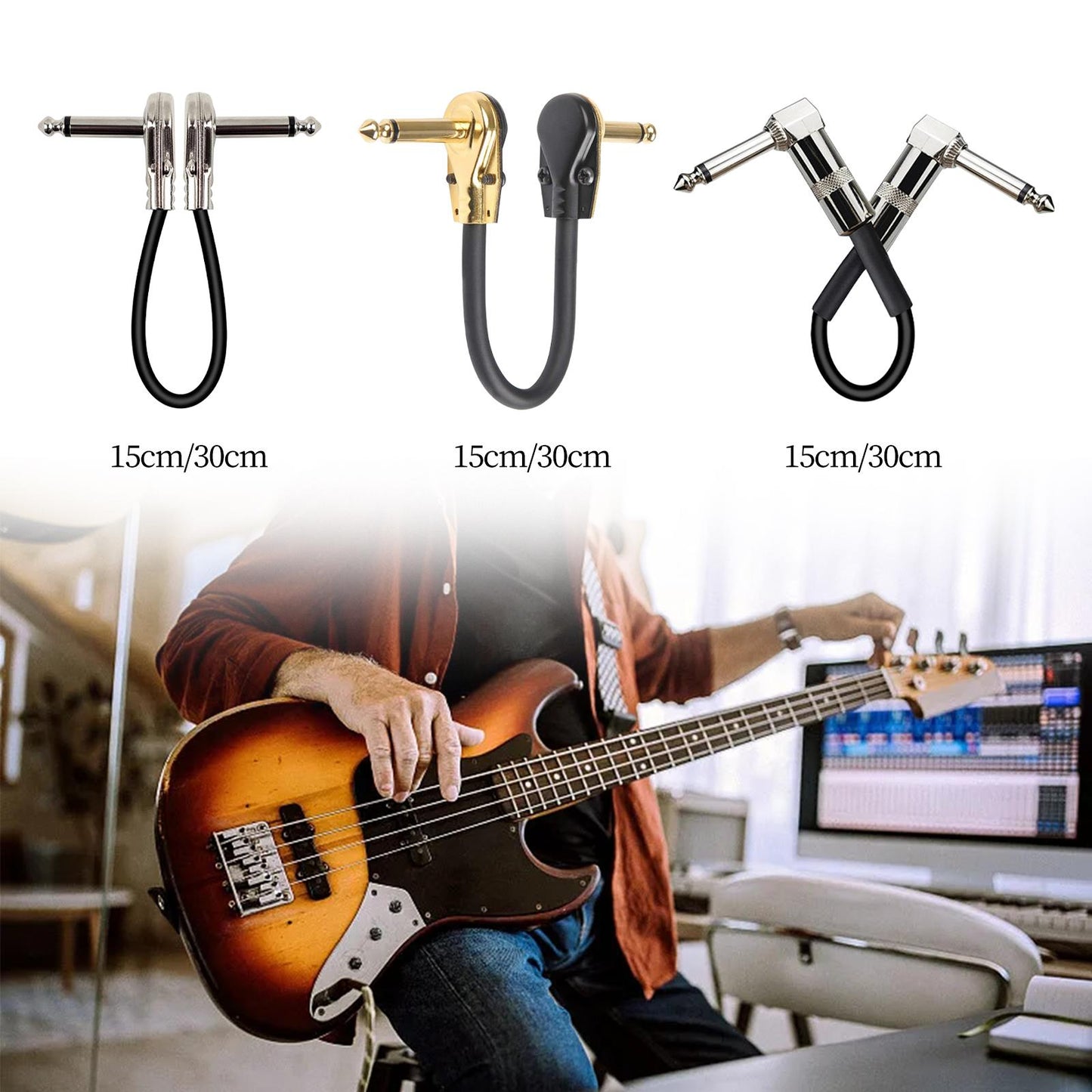 Guitar Patch Cable Cord Simply Plug into Guitar Pedal, Fit Tight Audio Cable Argent Flat 15CM