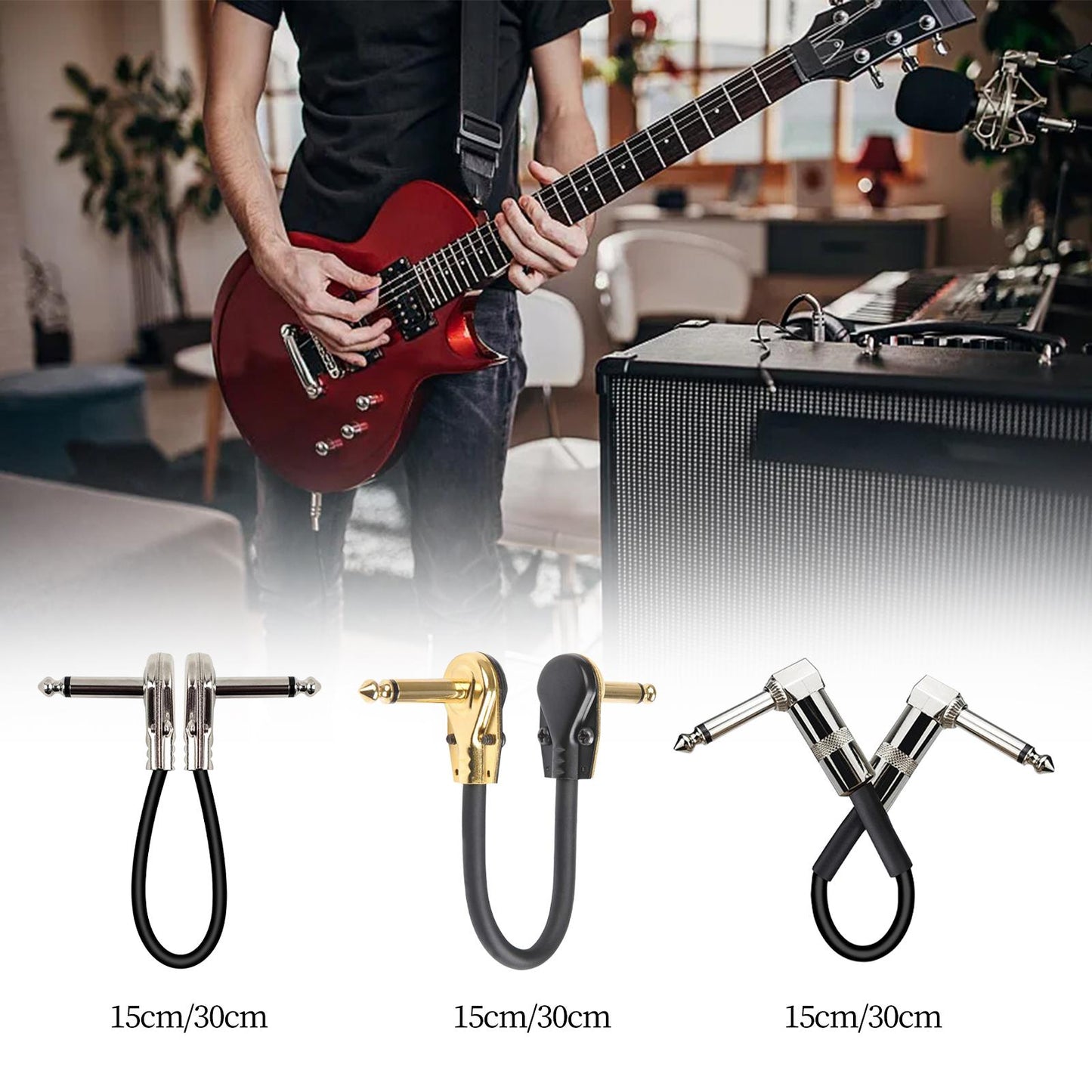 Guitar Patch Cable Cord Simply Plug into Guitar Pedal, Fit Tight Audio Cable Argent Flat 15CM