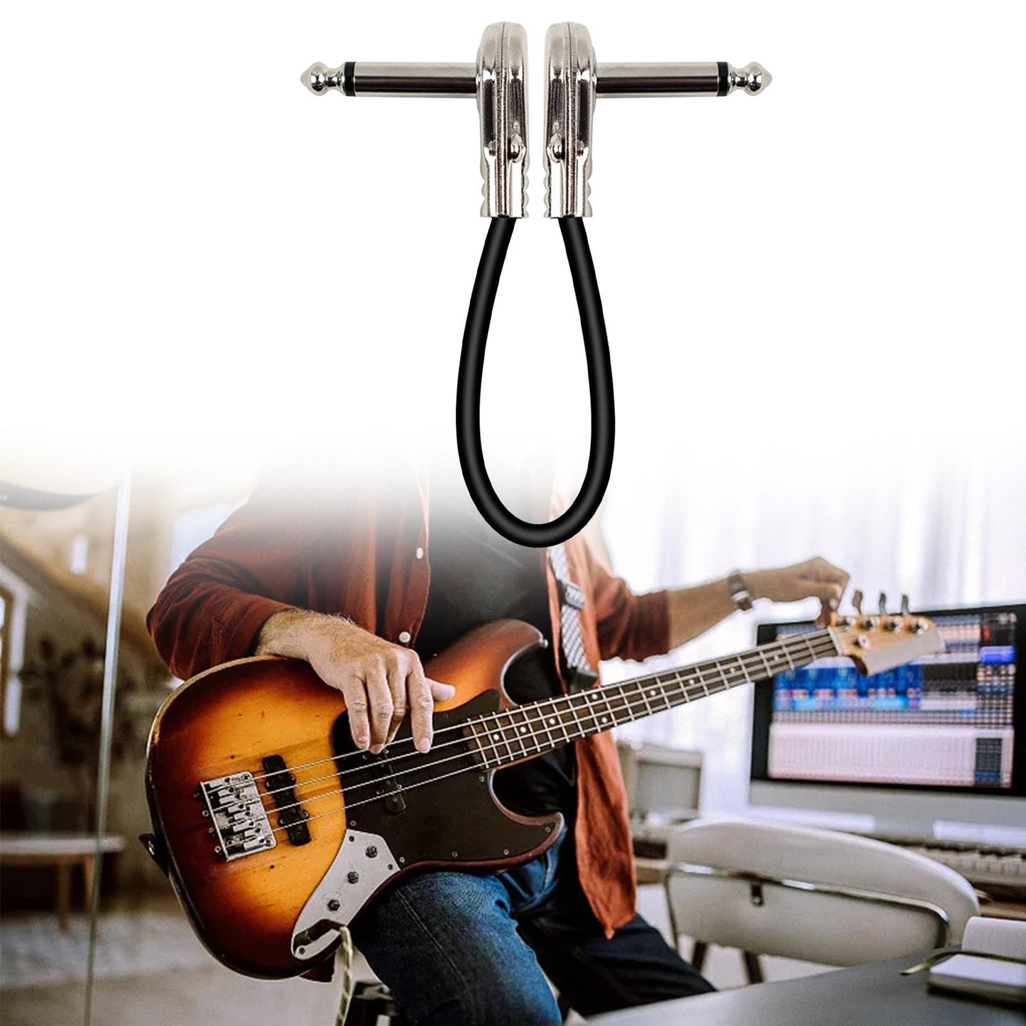 Guitar Patch Cable Cord Simply Plug into Guitar Pedal, Fit Tight Audio Cable Argent Flat 30CM