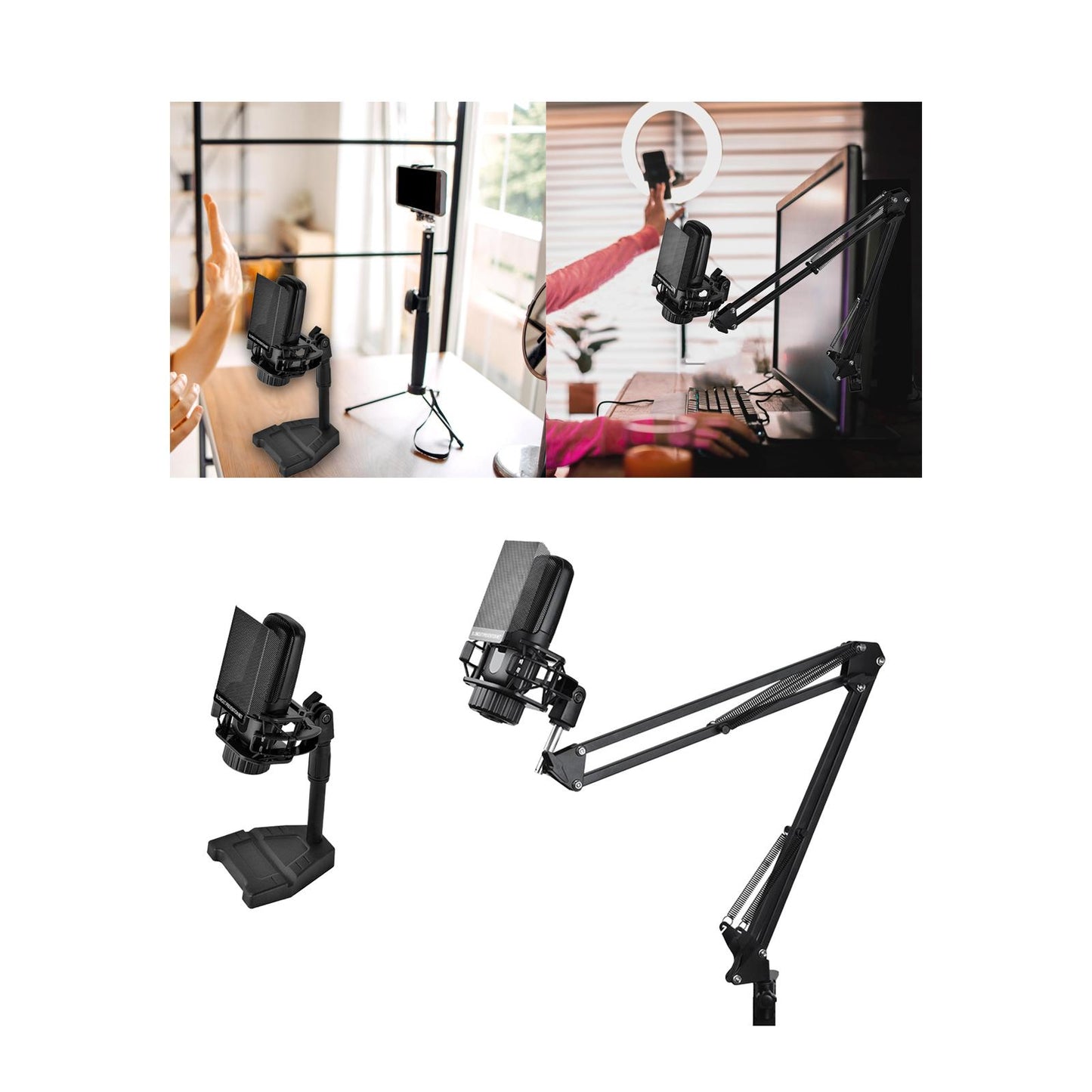 Microphone Arm Stand with Microphone Stable for Live Streaming Radio Station Table Stand