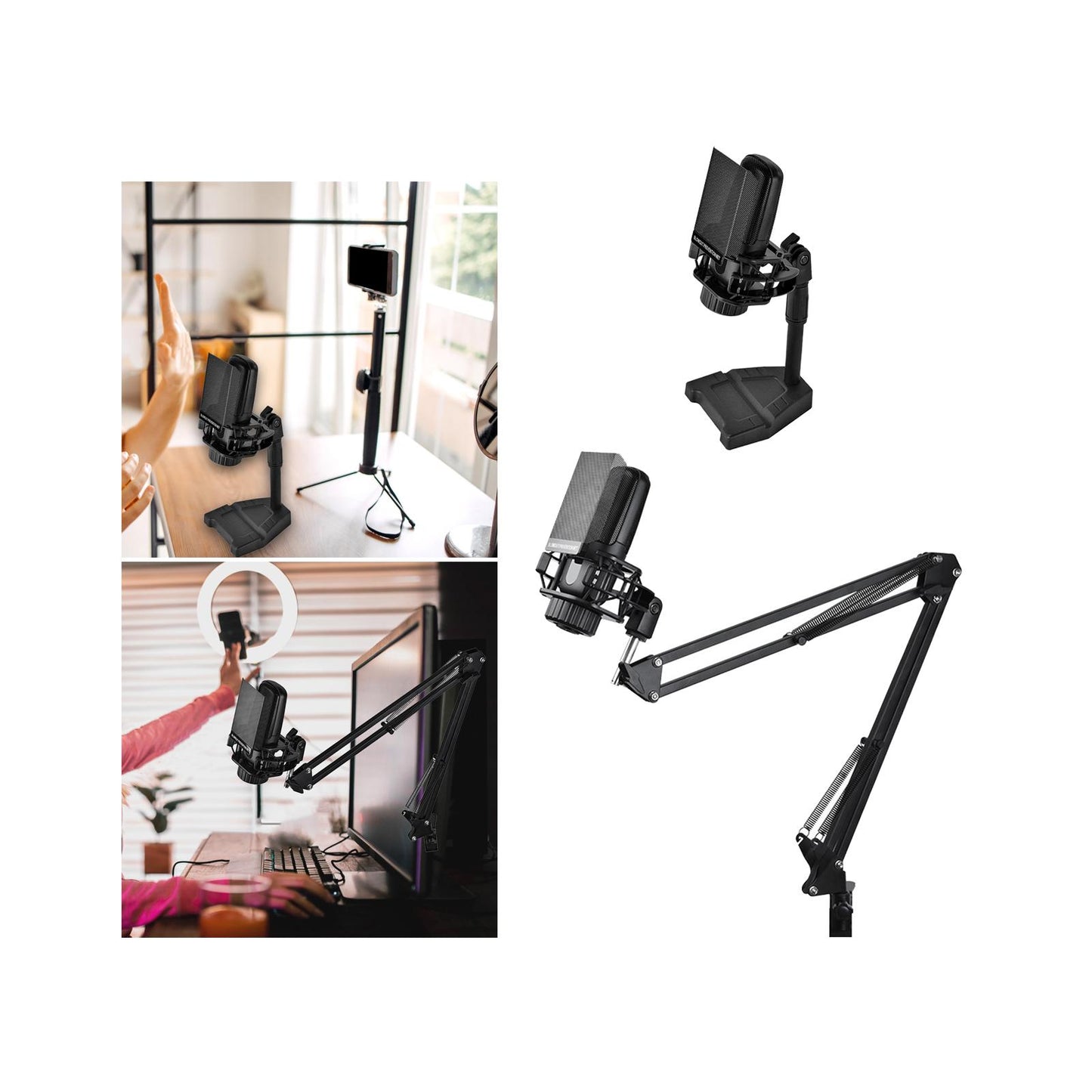 Microphone Arm Stand with Microphone Stable for Live Streaming Radio Station Table Stand