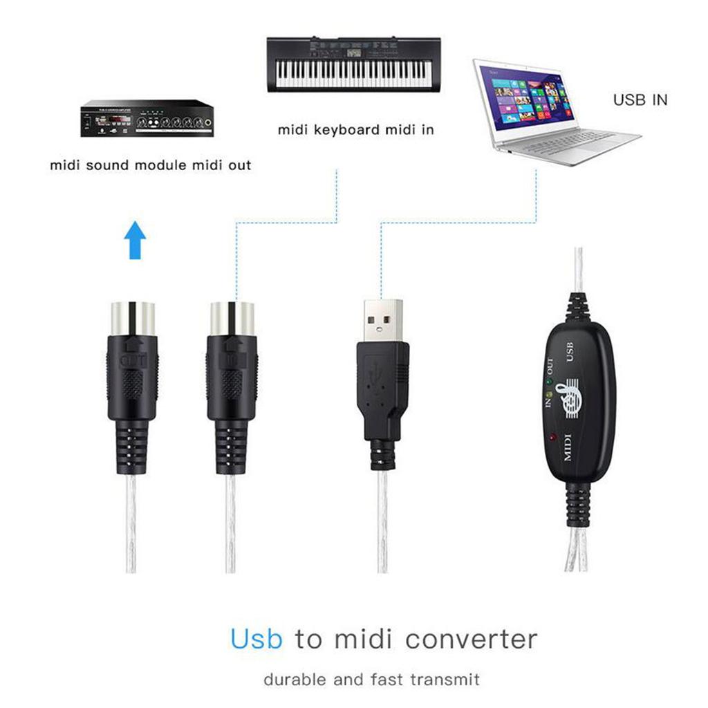 2m USB IN OUT MIDI Interface Cable Converter PC to Music Keyboard Adapter