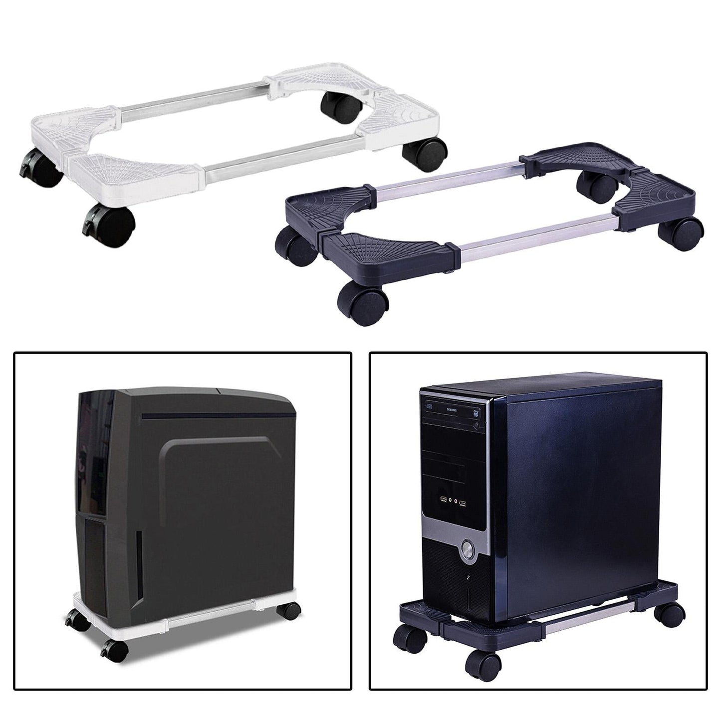 New PC Desktop Case Stand Holder Computer Tower Rolling Caster Wheels Black