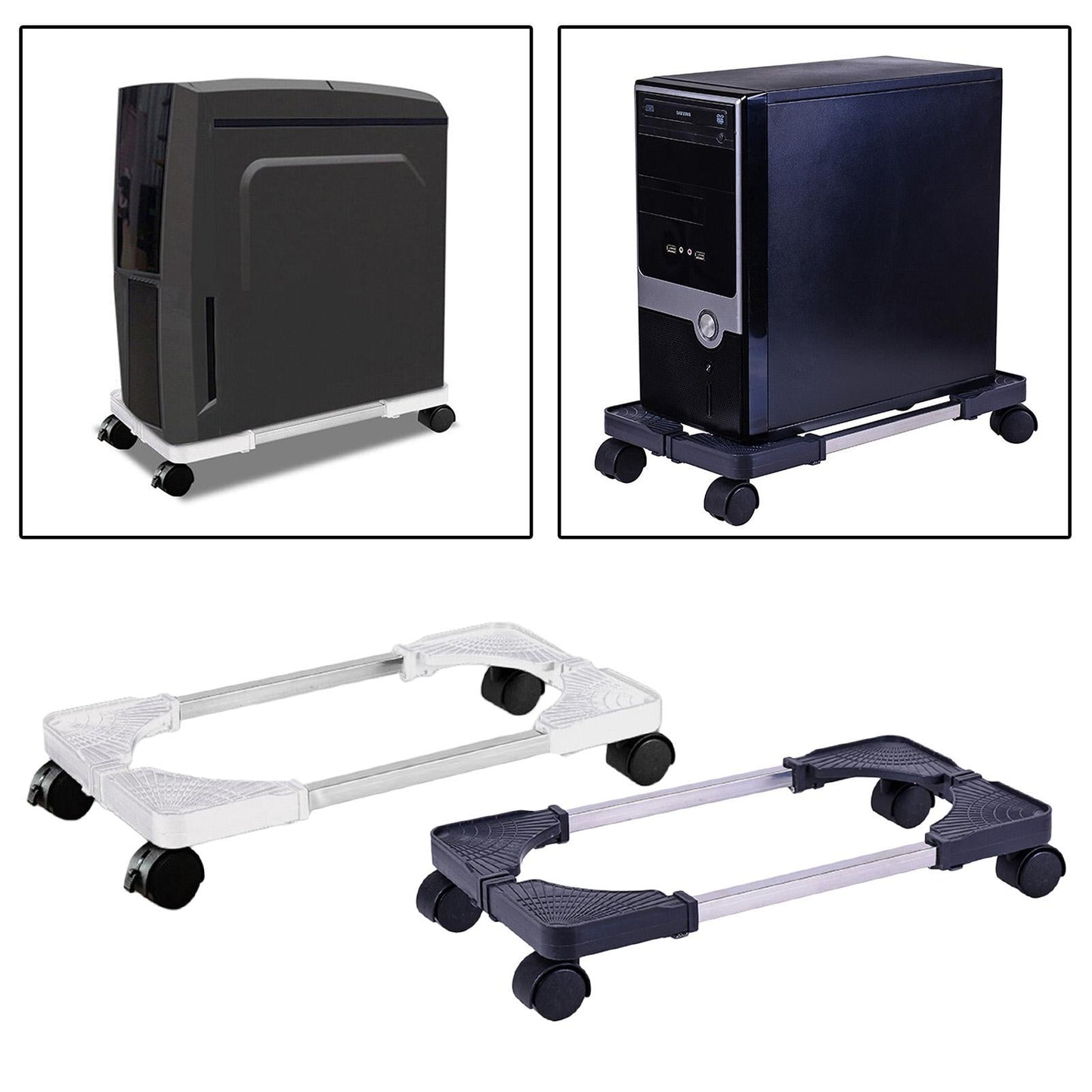 New PC Desktop Case Stand Holder Computer Tower Rolling Caster Wheels Black
