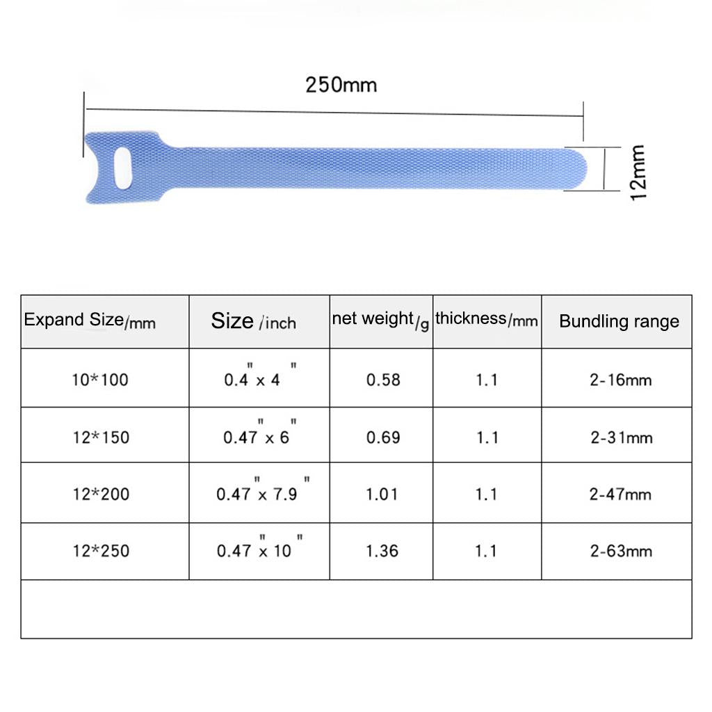 50pcs Cable Cord Tie Straps Reusable Cable Ties Cord Straps Blue 12x200mm