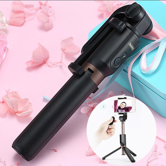 REMAX P9 2 in 1 Multi-functional Bluetooth Wireless Selfie Stick Selfie Tripod with Remote Control (Black)