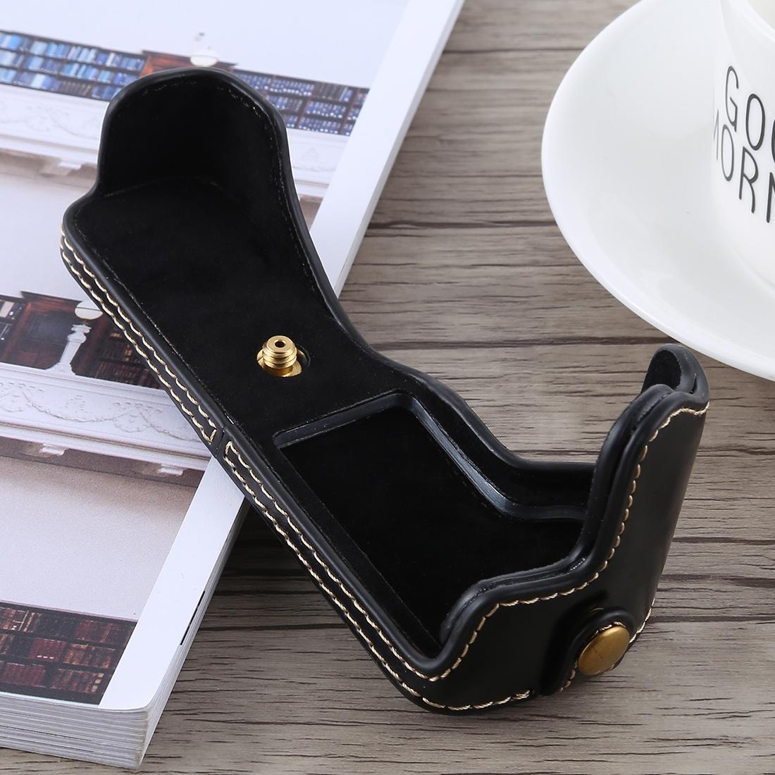 1/4 inch Thread PU Leather Camera Half Case Base for Canon EOS M5 (Coffee)