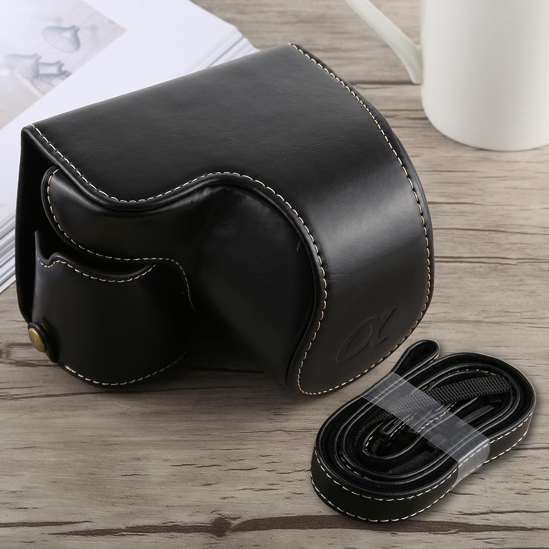 Full Body Camera PU Leather Case Bag with Strap for Sony A6300 (Black)