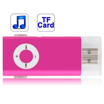 TF  Card Slot MP3 Player with Clip (Magenta)