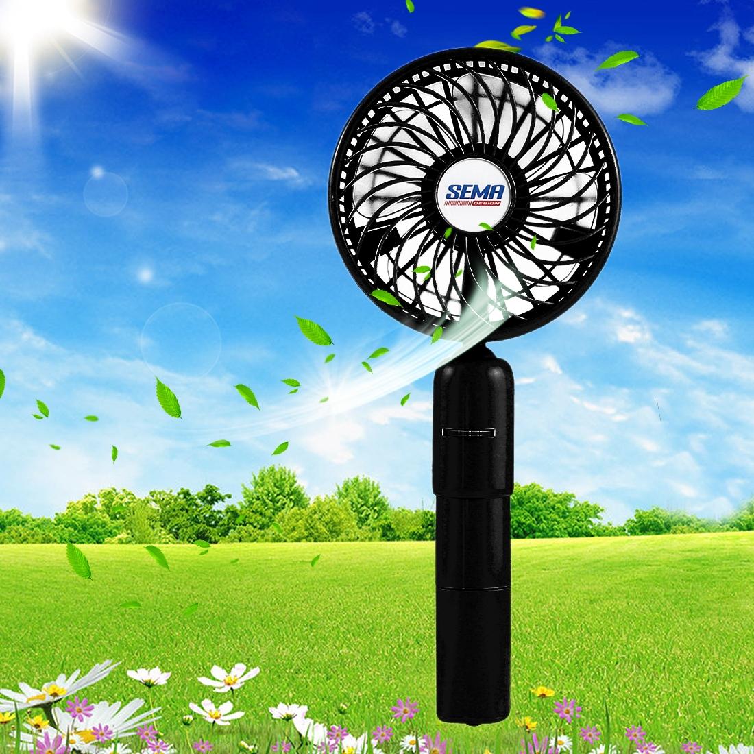 SEMA 360 Degree Rotate Handheld Rechargeable Mini Battery Fan with Charger Function & Lanyard (Black)