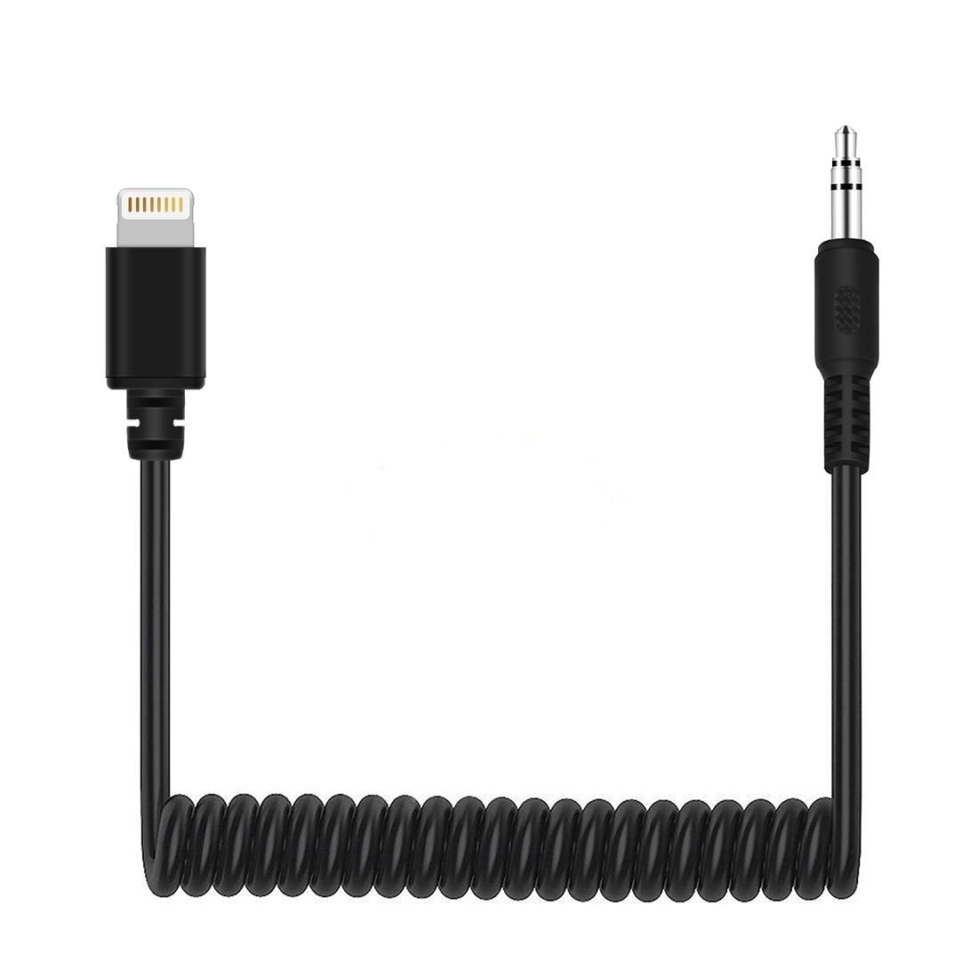 PULUZ 3.5mm TRRS Male to 8 Pin Male Live Microphone Audio Adapter Spring Coiled Cable for iPhone, Cable Stretching to 100cm (Black)