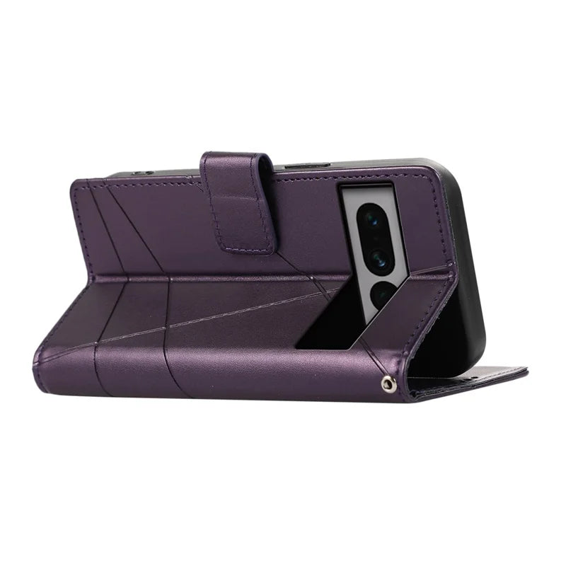 DF-06 For Google Pixel 7 Pro 5G Case Imprinted Folio Flip PU Leather Cellphone Cover - Purple