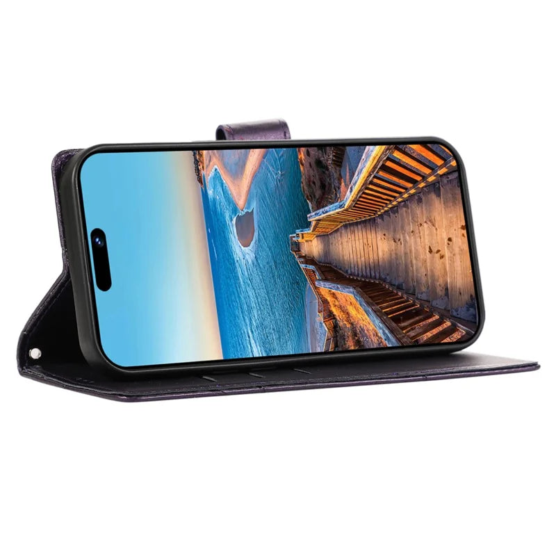 DF-06 For Google Pixel 7 Pro 5G Case Imprinted Folio Flip PU Leather Cellphone Cover - Purple