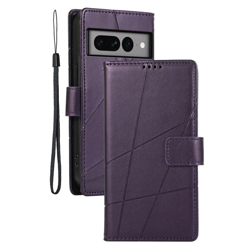 DF-06 For Google Pixel 7 Pro 5G Case Imprinted Folio Flip PU Leather Cellphone Cover - Purple