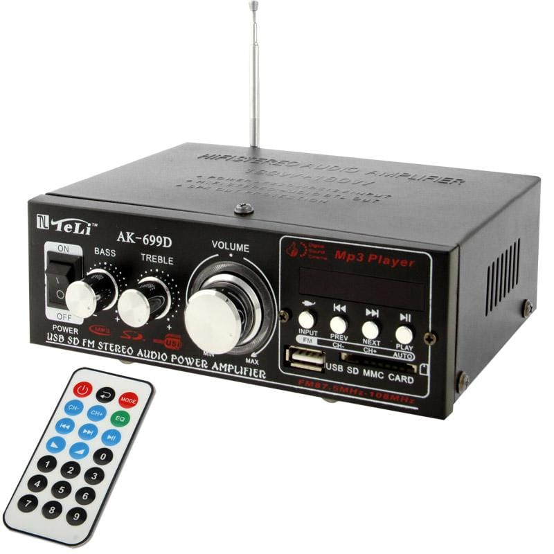 HiFi Stereo Audio MP3 Power Amplifier with Remote Control, Support FM USB SD MMC Card, Digital Player 180W + 180W (Black)