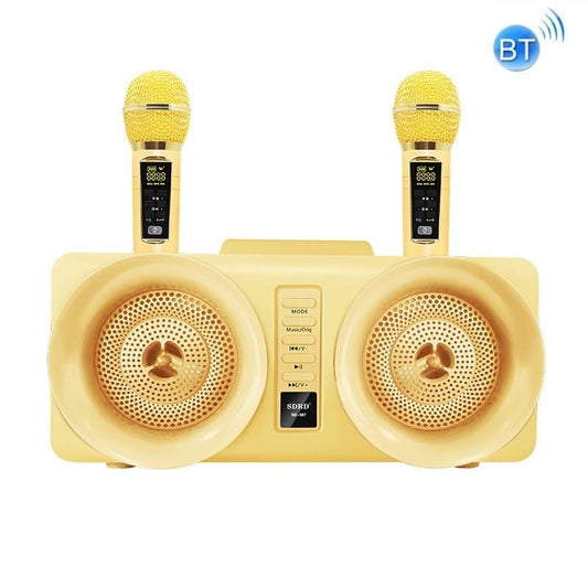SDRD SD-307 2 in 1 Family KTV Portable Wireless Live Dual Microphone + Bluetooth Speaker (Gold)