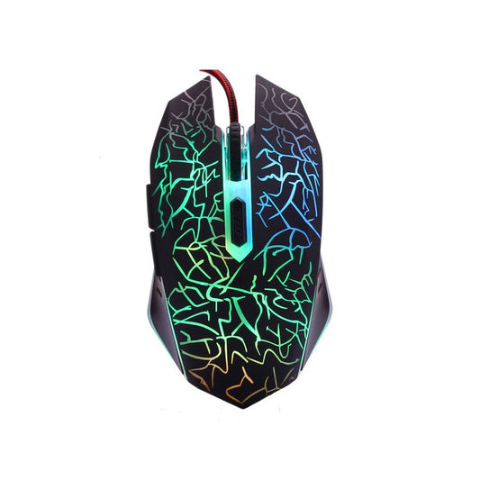 6 Keys Crack Pattern Wired Optical Game Mouse 2400DPI with Breathing Backlit Light