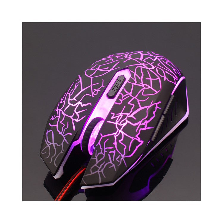 6 Keys Crack Pattern Wired Optical Game Mouse 2400DPI with Breathing Backlit Light