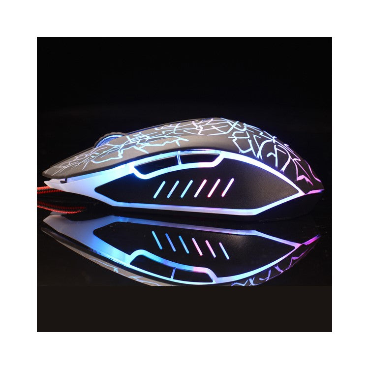 6 Keys Crack Pattern Wired Optical Game Mouse 2400DPI with Breathing Backlit Light
